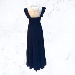 Nanette Lepore Navy Blue Tiered Maxi Dress w/ Ruched Bodice and Flutter Sleeve